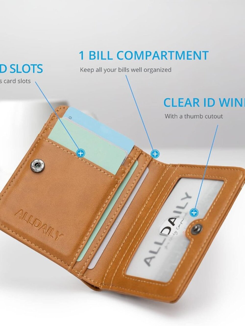 Alldaily Unisex Faux Leather RFID Wallet Slim Compact Bifold Tan